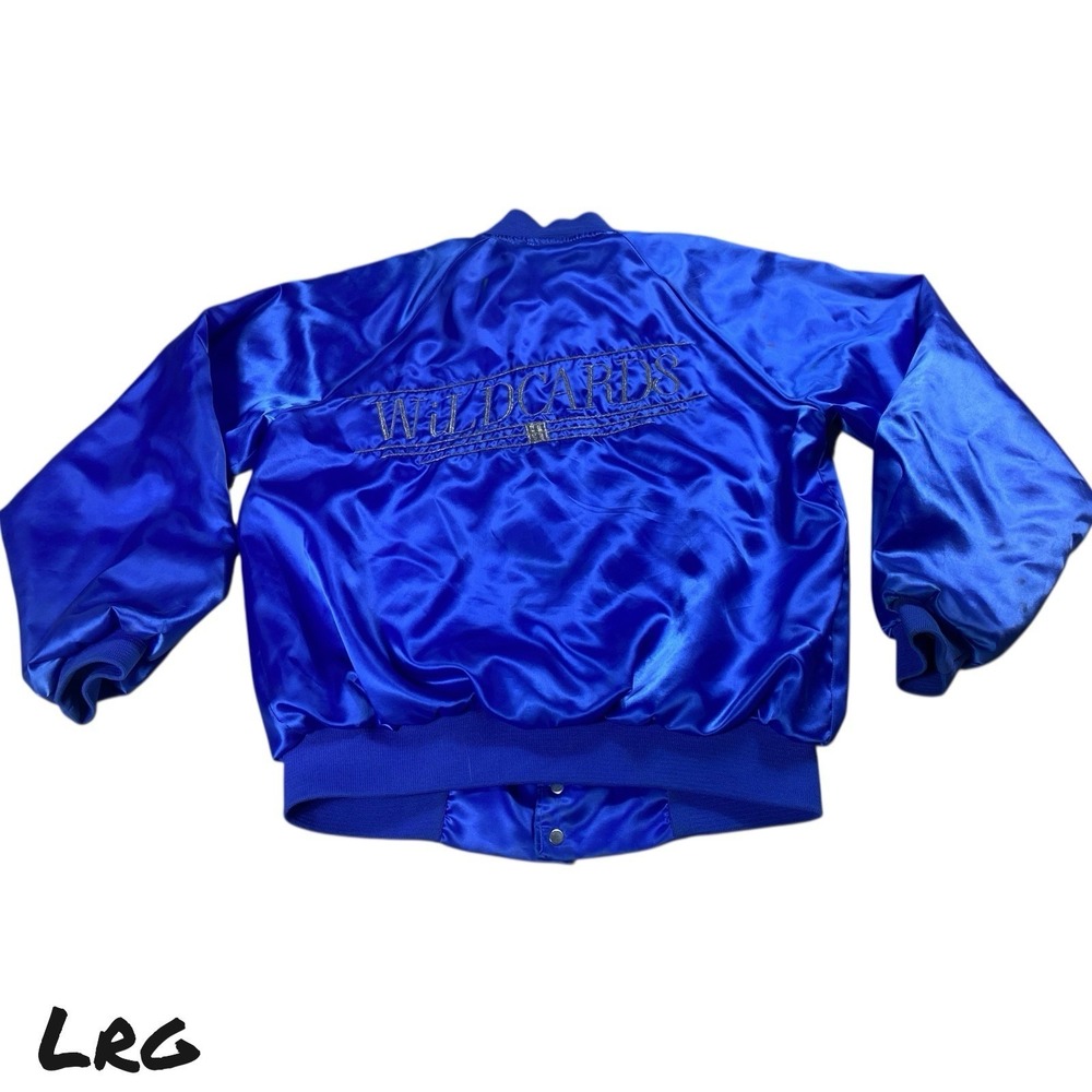 VTG 80s‎ Hartwell Jacket Mens XL Blue Satin Embroidered Wildcard Bomber Snap USA